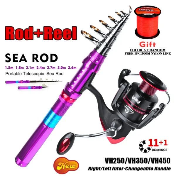 Telescopic Fishing Sea Rod Set and Reel Full Combo Kit Spinning Fishing Reel Tackle Pole Suit with Fishing Lure Bag Gift - Image 3