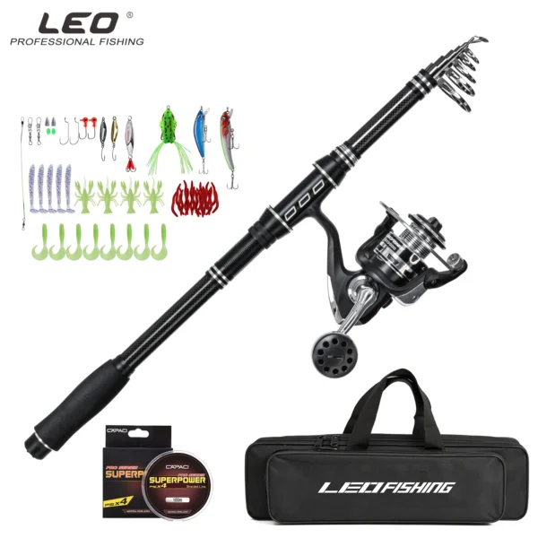 Telescopic Fishing Rod and Reel Combos Set Carbon Fiber Tackle Kit and Carrier Bag for Travel Sea Saltwater Fishing Tools