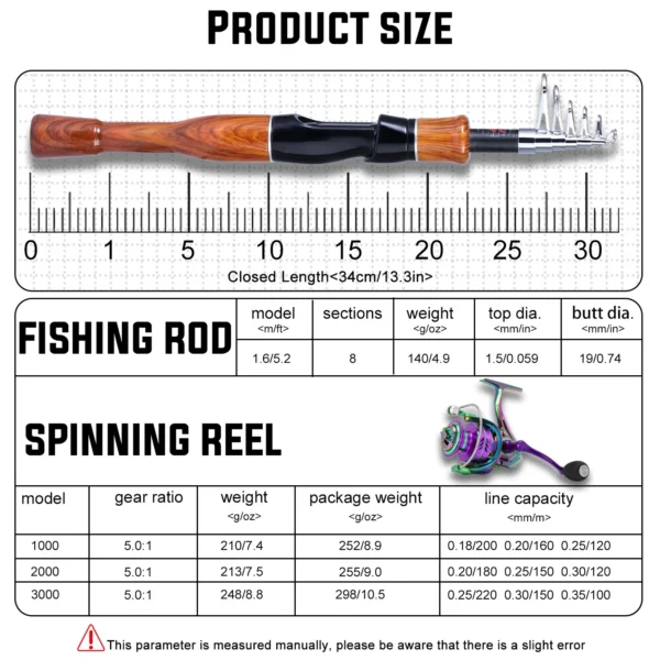 Sougayilang Telescopic Fishing Rod Reel Set 1.6m Carbon Fiber Spinning Rod and 1000~3000 Series Spinning Reel Max Drag 8Kg Pesca - Image 3