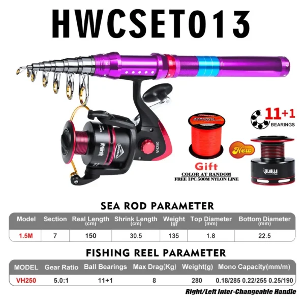 Telescopic Fishing Sea Rod Set and Reel Full Combo Kit Spinning Fishing Reel Tackle Pole Suit with Fishing Lure Bag Gift - Image 6