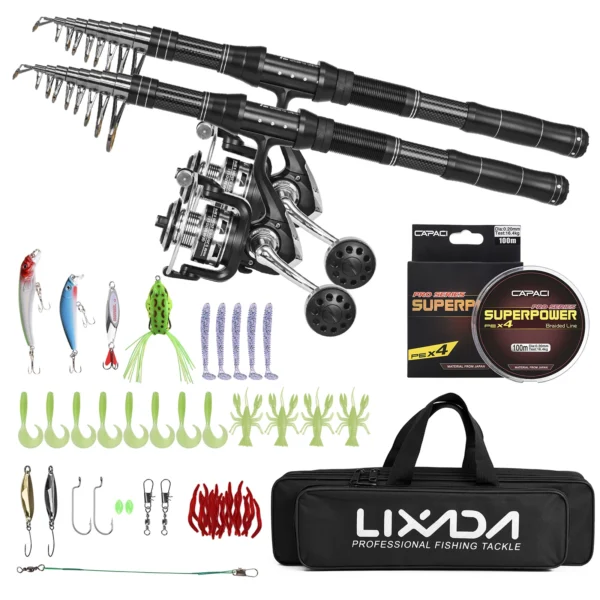 Ultralight Fishing Rod and Reel Combos 2 PieceTelescopic Fishing Pole with Spinning Reel Combo Kit Fishing Line Lures Hooks Set