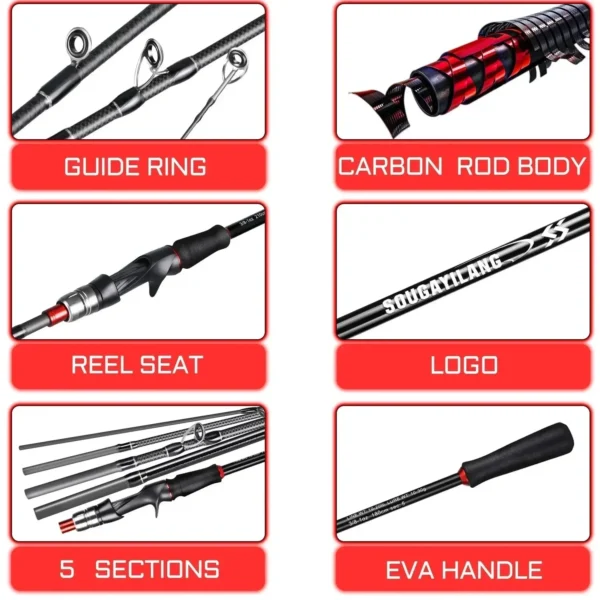 Sougayilang Casting Fishing Rod Reel Set 1.8/2.1m Carbon Fiber Casting Rod and Reel Max Drag 8kg with Line Lure for Bass Pike - Image 4