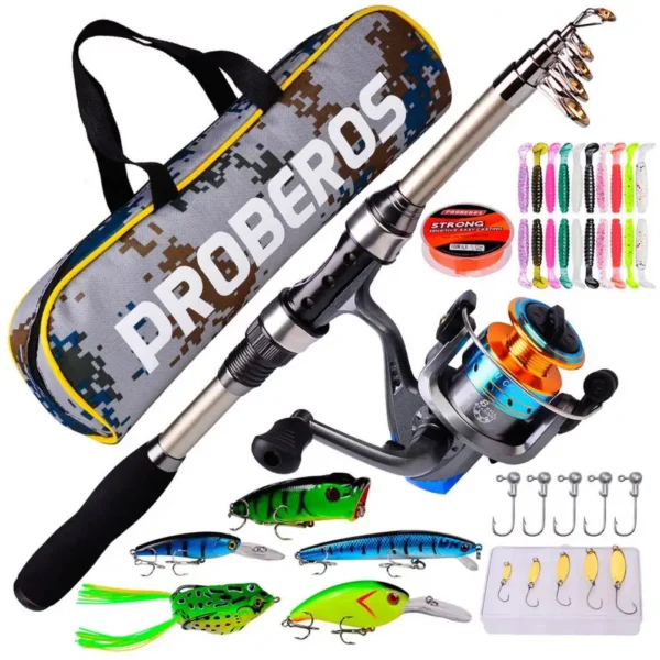 Fishing Tackle Kit Casting Rod Multiuse Carbon Fiber Fishing Line Lure Bag Hooks Full Set for Outdoor