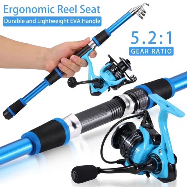 Sougayilang Telescopic Fishing Rod Full Kits with 1.8m Fiberglass Rod and 5.2:1 Spinning Reel Baits Hooks set with Fishing Line - Image 2