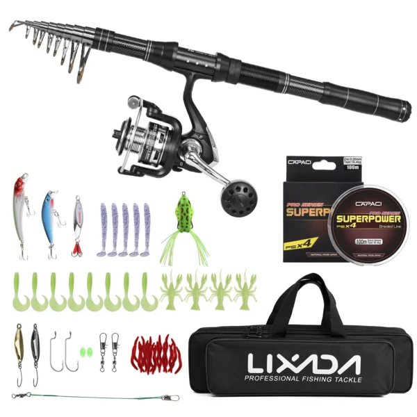 Fishing Rod and Reel Combos Telescopic Fishing Pole with Spinning Reel Combo Kit Fishing Line Lures Hooks Set with Carry Bag