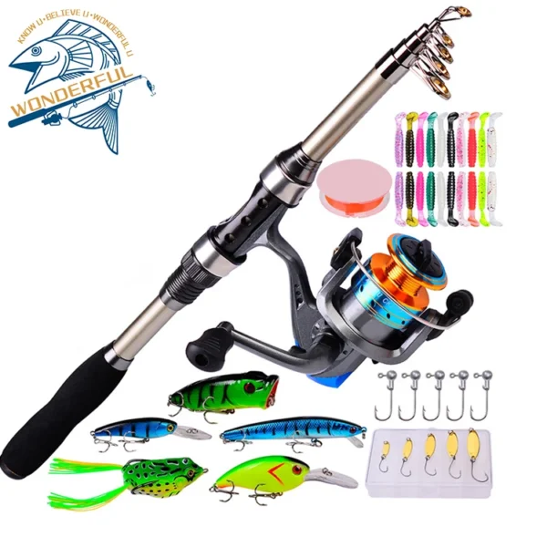 In Stock Portable 1.8m Carbon Fiber Hard Long Casting Big Game Travel Sea Fishing Spinning Rod Reel Combo With Lures Line