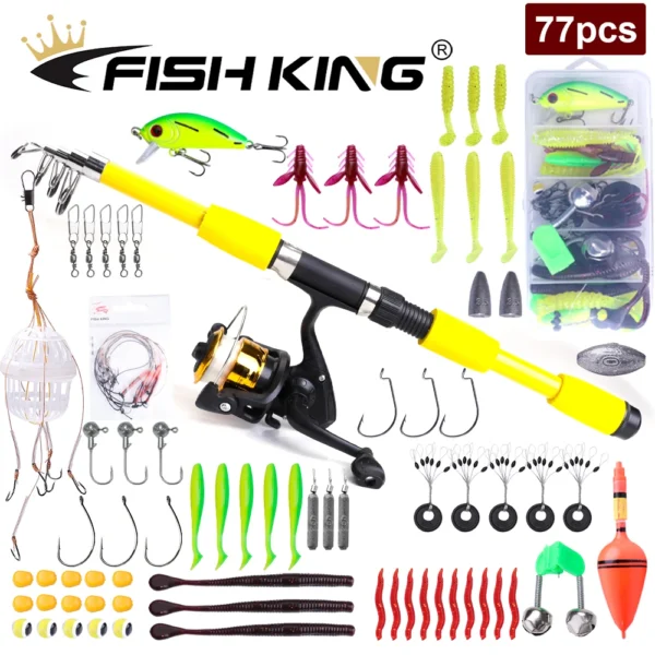 FISH KING1.8/2.1m Telescopic Fishing Rod Reel Combo Full Kit Carbon Fiber Rod Pole Spinning Reel Fishing Bag Case Pesca Gear Set